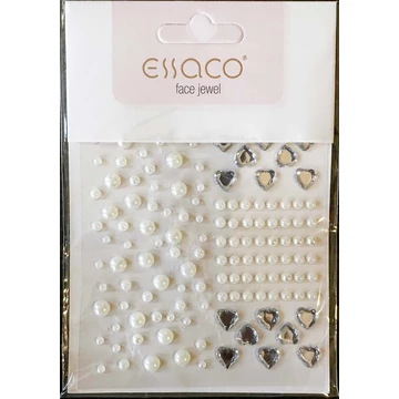 ESSACO öntapadós strasszkő - fehér/ezüst gyöngyök és szívek